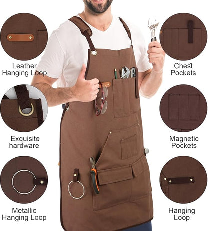 Multi-Functional Men's Tool Apron, Multi-Pocket Canvas Apron, Woodworking, Mechanic, Blacksmith, Waiter Work Apron