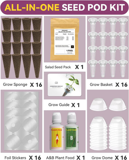 Salad Seed Pod Kits for AeroGarden, 16-Pods, Ahopegarden, iDOO Hydroponics Growing System Herb Garden, 400+ Seeds, Including American Fast Lettuce, Buttercrunch Lettuce, Red Cherry Tomato