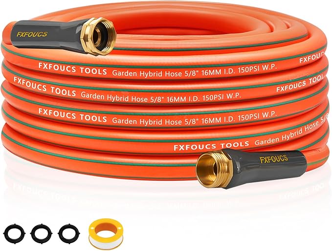 Heavy Duty Garden Hose – 5/8 Inch Flexible, Lightweight Hybrid Hose with 600 PSI Burst Pressure, Swivel Handle, All-Weather Water Hose, Durable Copper Male/Female Fittings (Orange, 50FT)