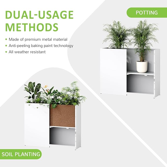 Set of 2 Outdoor Planters 38"W x 10.2"D x 30"H- Tall Rectangular Planters for Outdoor Patio/Porch, All-Weather with Anti-dumping Kit, Durable Galvanized Steel, Modern Design for Plants, Flower