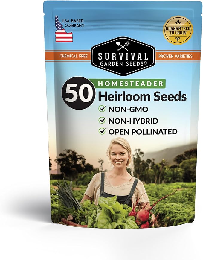 Survival Garden Seeds Homesteader Collection – 50 Heirloom Packets of Vegetables, Herbs, and Flowers for Victory Garden Planting and Emergency Storage