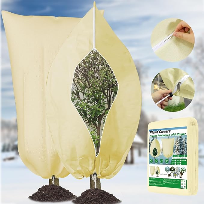 Frost Cloths for Outdoor Plants, 60" X 70" Plant Covers for Winter, 2 Packs Frost Blankets for Outdoor Plants, Frost Cover with Zipper Drawstring | Plant Covers Freeze Protection