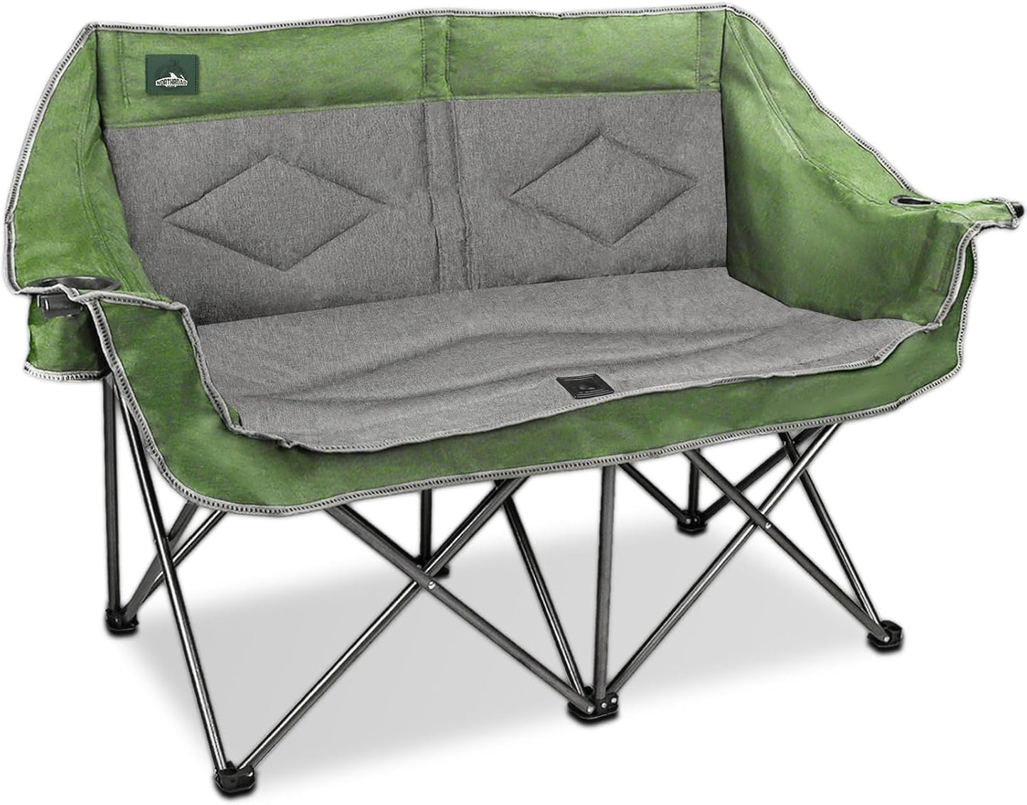 Northroad Folding Loveseat Camping Chair Portable Double Duo Full Padded Garden Chair for 2 Person Sofa w/ 2 Cup Holder,Wine Glass Holder,Mesh Storage,Support 600lbs for Picnic Beach Travel (Green)