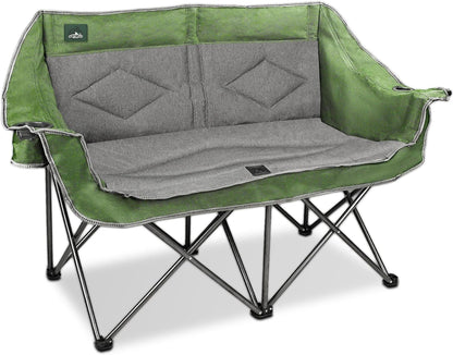 Northroad Folding Loveseat Camping Chair Portable Double Duo Full Padded Garden Chair for 2 Person Sofa w/ 2 Cup Holder,Wine Glass Holder,Mesh Storage,Support 600lbs for Picnic Beach Travel (Green)