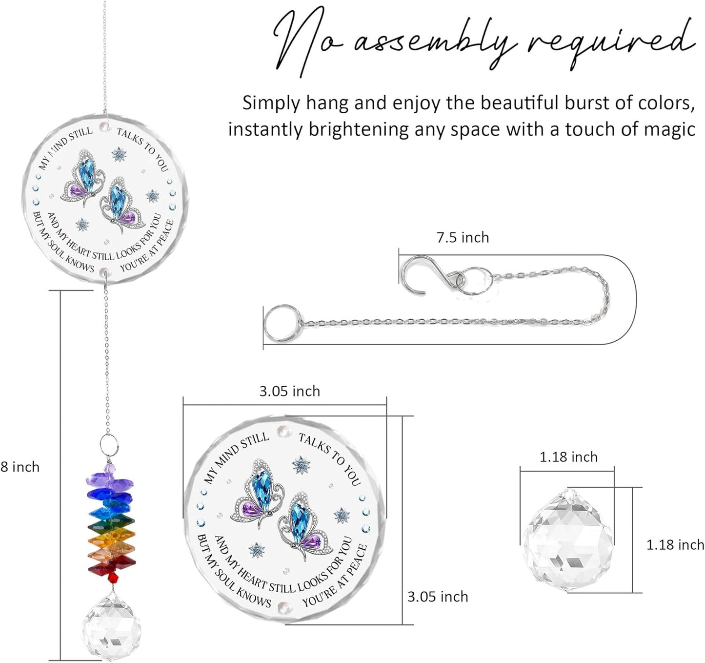 Glass Suncatcher Ornament - Memorial Gift for Loss of Loved One - My Mind Still Talks to You - Bereavement Keepsake - Crystal Rainbow Maker - Hanging Crystal Decor - Daily Remembrance