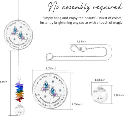 Glass Suncatcher Ornament - Memorial Gift for Loss of Loved One - My Mind Still Talks to You - Bereavement Keepsake - Crystal Rainbow Maker - Hanging Crystal Decor - Daily Remembrance