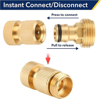 Garden Hose Quick Connector, 3/4 Inch GHT Thread Quick Connect Kit, Solid Brass Water Hose Fittings with Female Adapter and Male Adapter(10pcs)