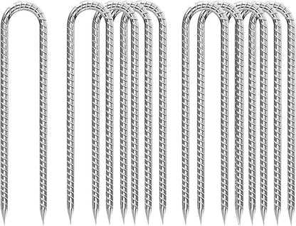 Rebar-Stakes-12-Inch-Galvanized, U Hook Trampoline Stakes 10 Pack Ground Anchors Tent Stakes Heavy Duty for Plants Anti-Rust Landscape Fabric Stakes Artificial Turf