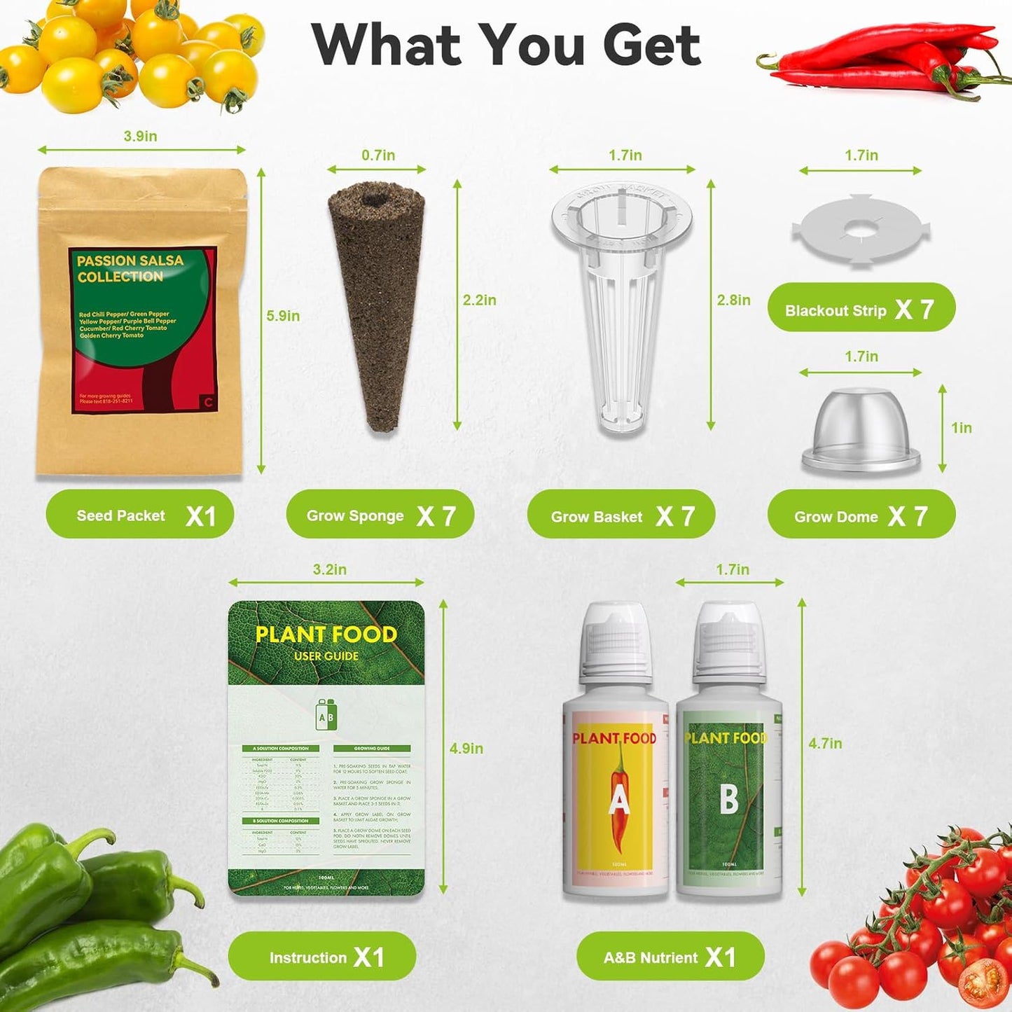 Salsa Garden Seed Pod Kit for AeroGarden, iDoo, Ahopegarden Hydroponic System, 400+ Seeds Includes Red Chili, Green, Yellow, and Purple Bell Pepper, Cucumber, Red/Golden Cherry Tomato (7-Pod)