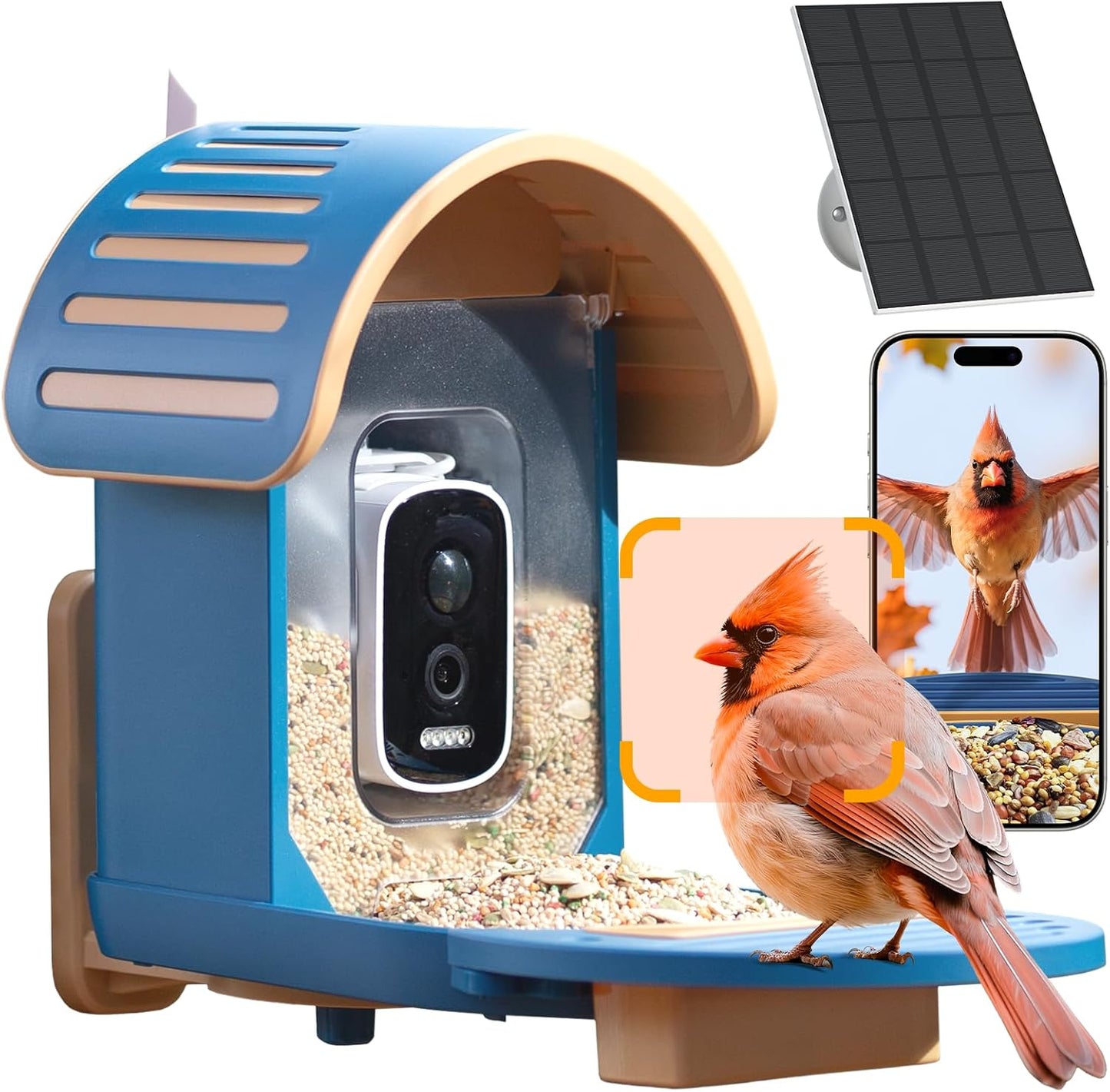 Smart Bird Feeder with Camera, 2.5K UHD Bird Feeder Camera Solar Powerd, Sensitive AI Identification, Instant Alerts Capture Video, IP66 Waterproof for Outdoor, Ideal Gift, Blue