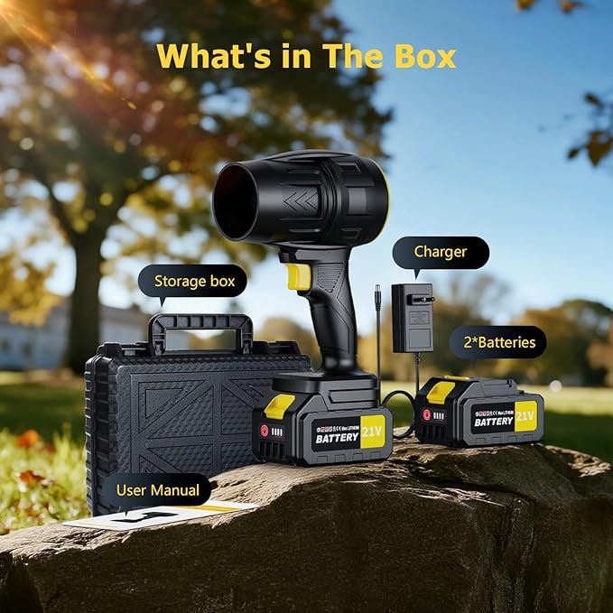 400,000RPM Handheld Leaf Blower Cordless with 2 Battery and Charger, 550CFM Lightweight Electric Cordless Leaf Blowers, 21V Battery Powered Leaves Blowers for Lawn Care, Patio, Car and Dus