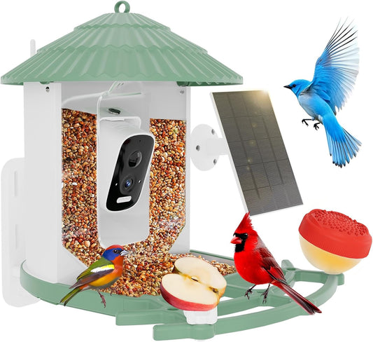 Smart Birdfeeder with Camera Built-in&Solar Powered-Humming Bird Feeder Birdhouse with Camera Inside Wireless Video Live,Night Vision, AI Bird Recognition,Real-Time Alerts for Outdoor Birdlover Gifts