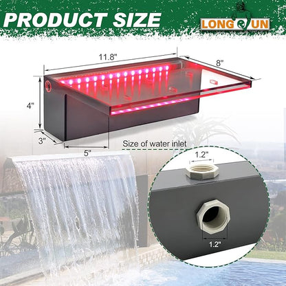LONGRUN Waterfall Spillway APP Control Multi-Color LED Light Outdoor Pool Fountain, Acrylic Water Spillway Koi Pond Waterfalls Fountains Kit for Garden Patio Swimming Pool Decoration-11.8"