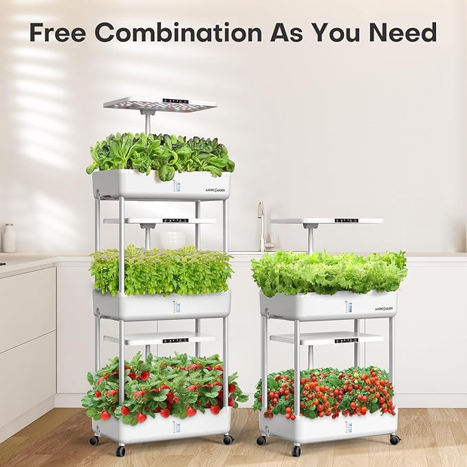 Ahopegarden Indoor Garden Hydroponics Growing System Kit: 66 Pods Plant Herb Garden Germination Kit with LED Grow Light, 30L Large Capacity Kitchen Hydroponics Planter Grower for Vegetable Fruit