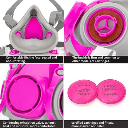 RANKSING Respirator Mask with Filters and Glasses to Against Dust Gases Fumes in Painting Spraying Sanding Orange/Pink