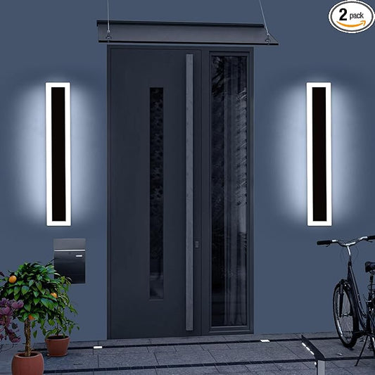 Upgrade Widened 2 Pack Modern Outdoor Wall Light Fixture, 23.6inch Long Linear LED Sconces, 3 Color 3000K/4500K/6000K, IP65 Waterproof, 24W, White Acrylic, Exterior Lighting for House, Patio, Garage