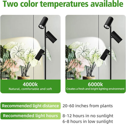 90W Dimmable Grow Light, Full Spectrum COB LED Triple-Head Floor Lamp with High CRI, 6/8/12H Timer, Adjustable Height (43"-83") & Angle – Standing Grow Lights for Indoor Plants (warm white 4000K)