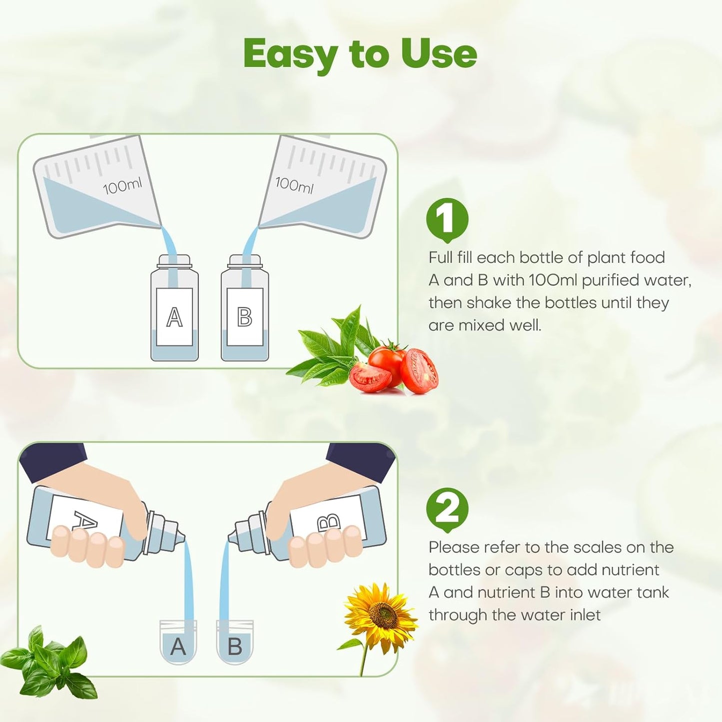 Ahopegarden 800ml A&B Hydroponic Nutrients: Hydroponic Plant Food for Aerogarden, Liquid Plant Food for Vegetables, Fruits, Flowers, ect - All-in-One Fertilizer Solution for Hydroponics Growing System