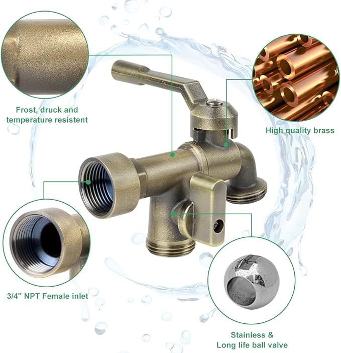 Bronze 2 in 1 Double Outdoor Faucet, Brass Material, Wall Mount, 3/4 inch NPT Female Inlet & Outlet, Frost-Proof, for Garden, Industry and Household Use