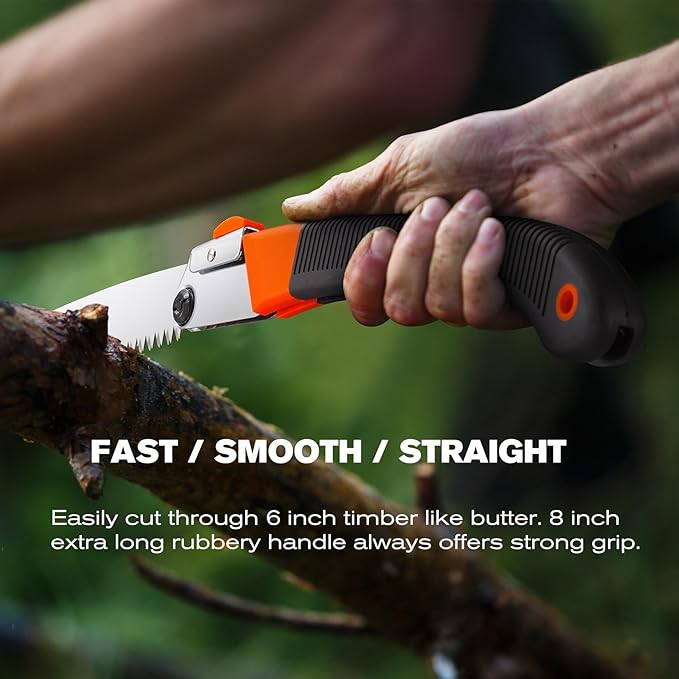 REXBETI Folding Saw, 14 Inch Blade for Dry Wood Trimming and Pruning, 4 Cutting Angles, SK-5 Steel