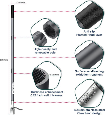 SOMOLUX 52'' Weed Puller Tool Stand-up Weeder with Metal Long Handle/Stainless Steel Claw, Gardening Manual Tool Weed Gripper/Picker/Remover No Bending/Kneeling to Remove Dandelion Form Lawn Patio