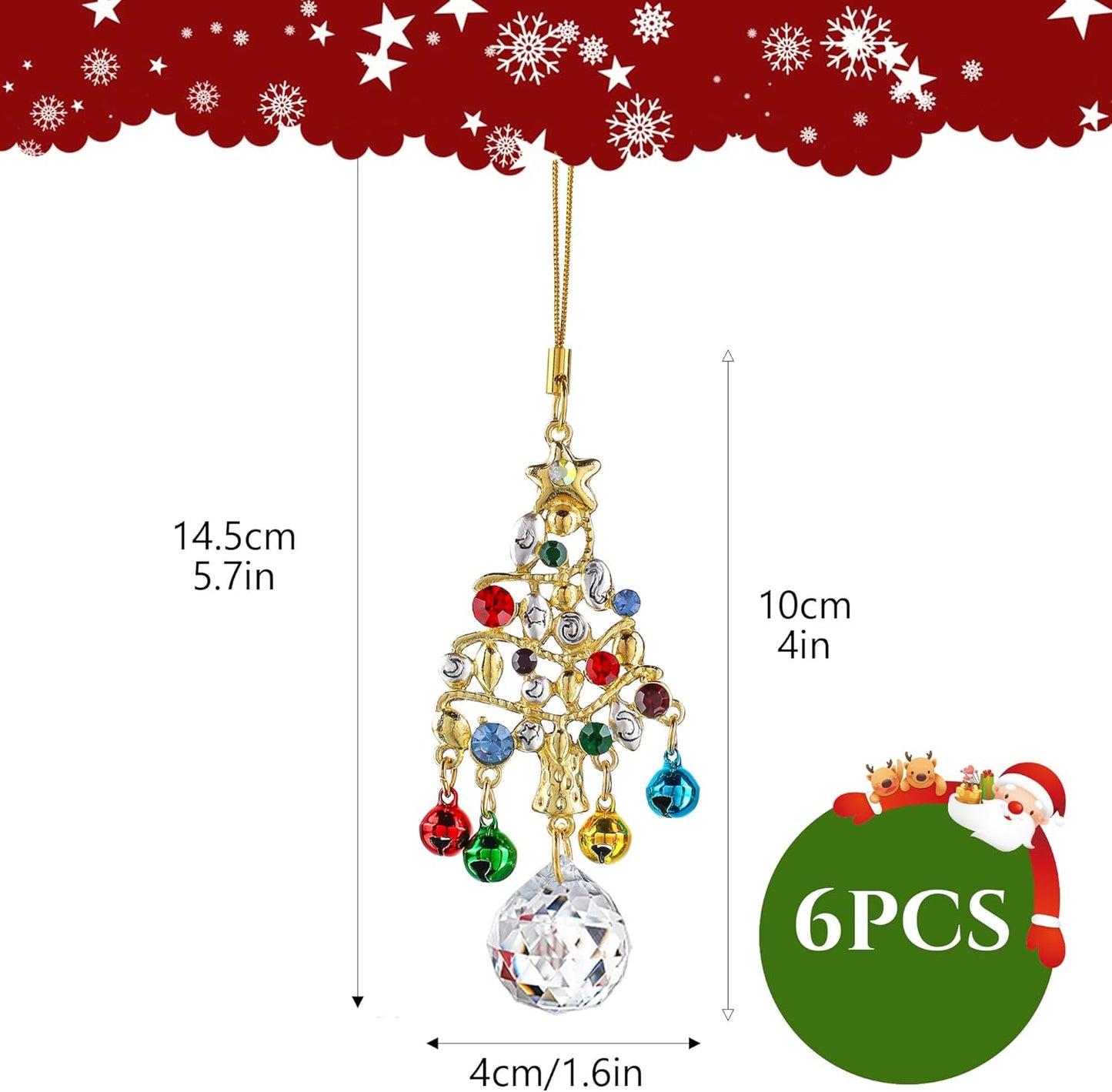 H&D HYALINE & DORA Set of 6 Christmas Tree Suncatchers Set Rhinestone Tree Shape with Hanging Crystal for Xmas Birthday New Year