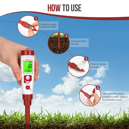 Soil pH Test Meter for Gardener, Direct Measurement Soil Test pH for House Plant, Digital Soil pH Meter and Temperature with High Accuracy for Garden, Grass,Lawn, Greenhouse,Outdoor and Yard Use