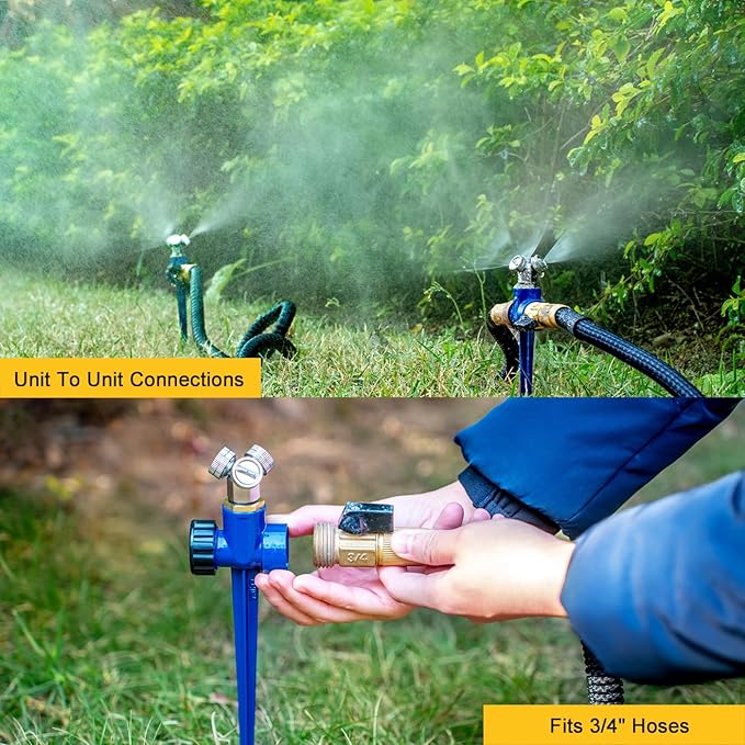 ESOW All Metal Lawn Sprinkler 2 Pack, Creative Triple Spray Head Garden Sprinkler with Spike Base, 360 Degree Large Area Coverage for Yard, Lawn, Garden and Grass Irrigation