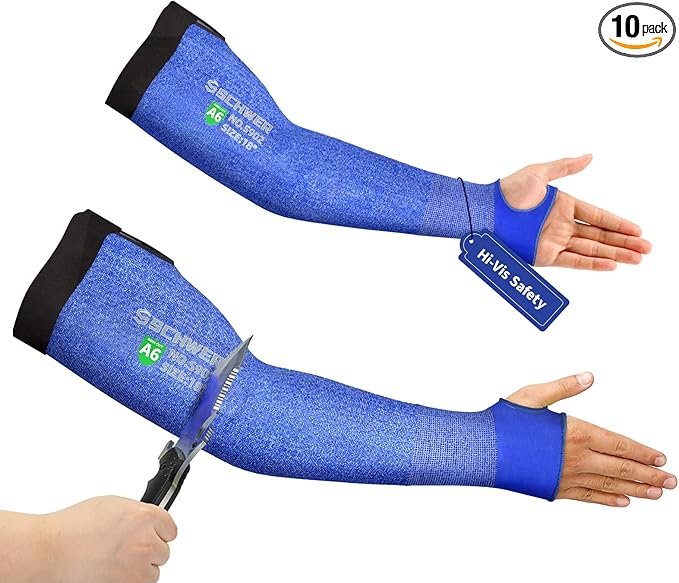 Schwer 10 Pairs AIR-SKIN Arm Sleeves S902 for Thin Skin, ANSI A6 Cut Resistant Arm Protectors for High Risk Work, UPF50+ UV Protection Cooling Farmer Sleeves for Gardening, Lightweight, Breathable