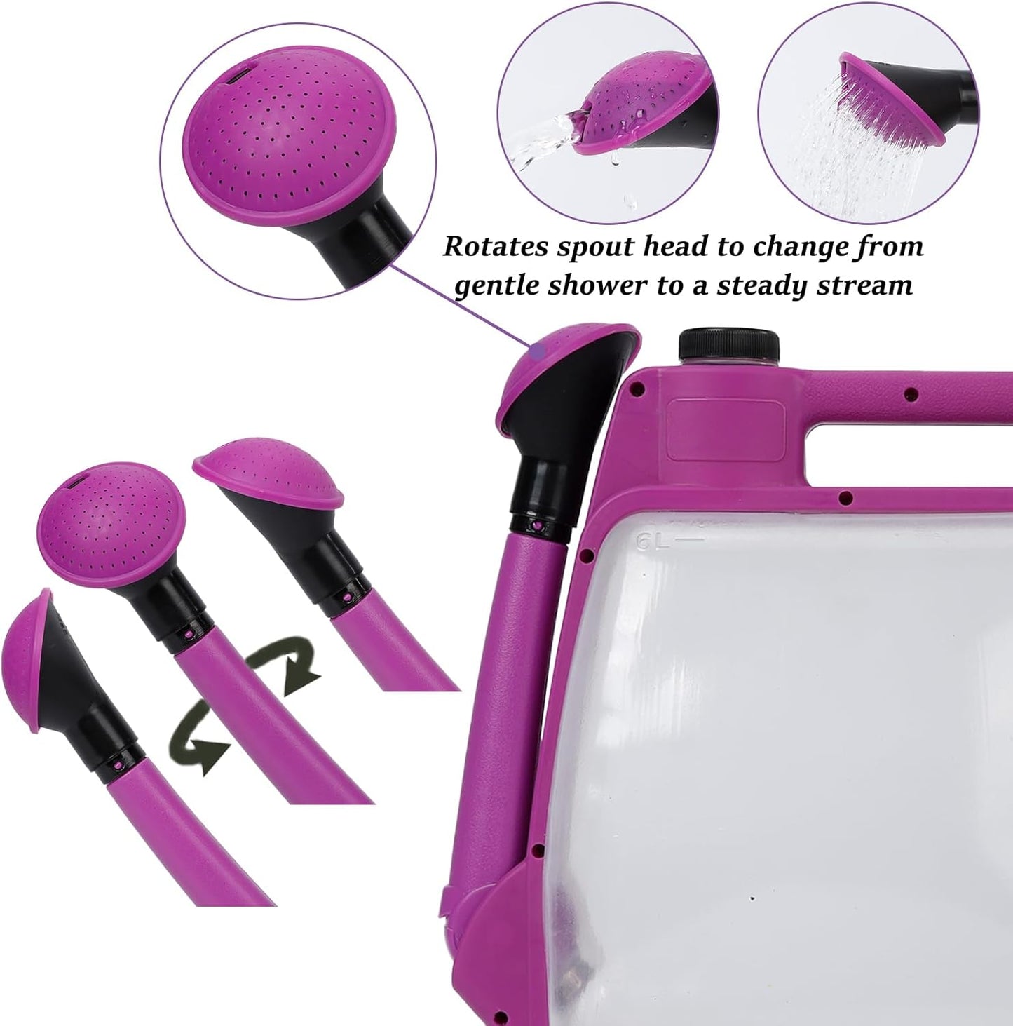 6L Foldable Clear Plastic Watering Can with Rotating Nozzle Long Spout Ideal for Indoor and Outdoor Gardening - Purple