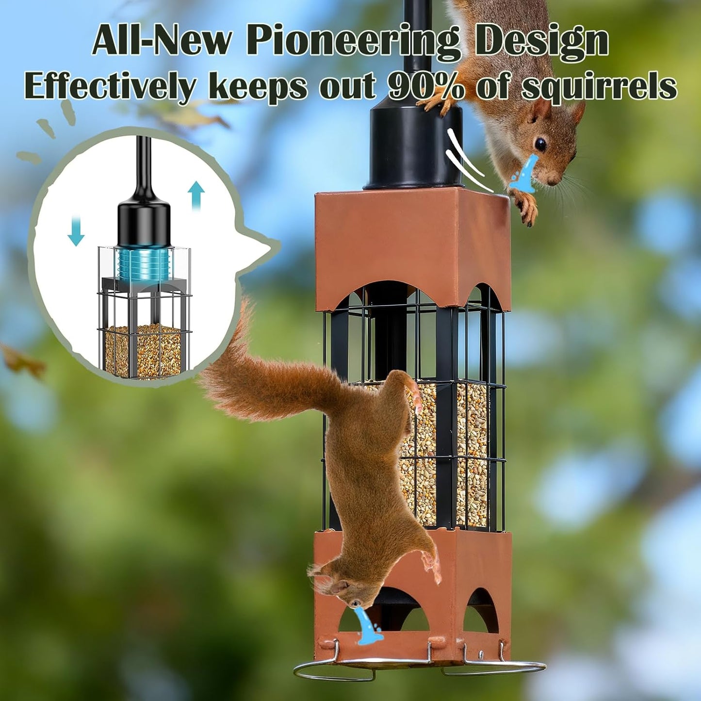 Squirrel Proof Bird Feeders for Outdoors with Weight-Activated, 5LB Metal Hanging Bird Feeders for Outside, Large Wild Feeders for Cardinals, Chickadees, Durable Backyard Feeders