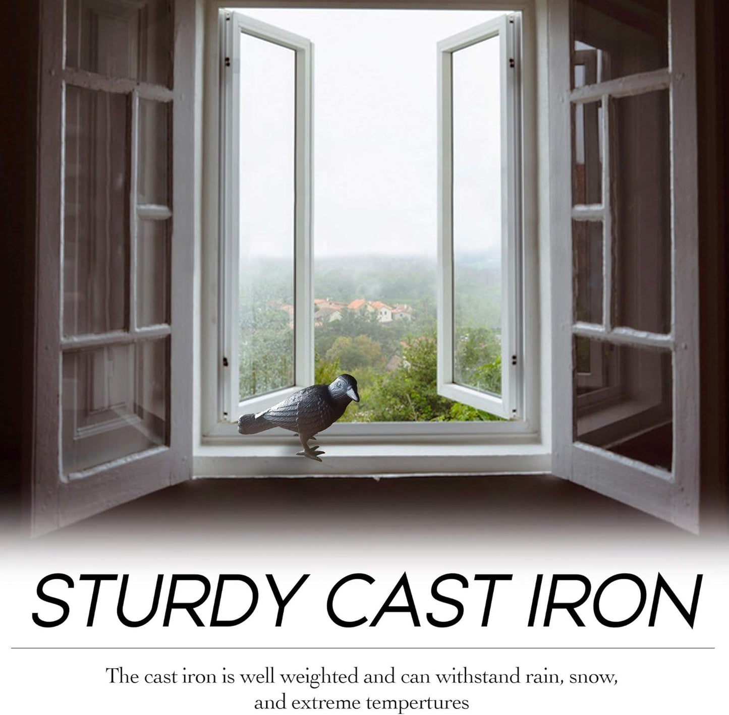 NACH Cast Iron Crow Statue, Head to Side Raven, Large Garden Statues, Crow Garden Sculpture, Bird Figurines Home Decor, Crow Decor, Raven Decor, Black Bird Statue, 4 x 11 x 6.5 inches, JS-90-7115