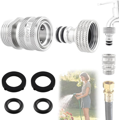 Garden Hose Quick Connect, Solid Stainless Steel 3/4 inch GHT Quick Connector Hose Fitting, Leak Proof up to 120 PSI Water Hose Connectors Adapter, Premium Garden Hose Disconnect(1 Set)