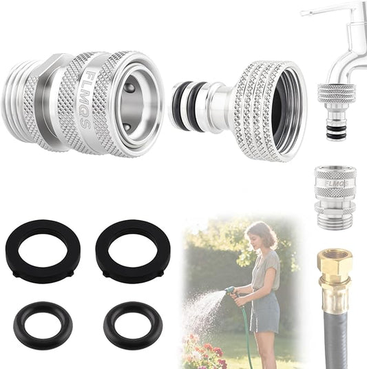 Garden Hose Quick Connect, Solid Stainless Steel 3/4 inch GHT Quick Connector Hose Fitting, Leak Proof up to 120 PSI Water Hose Connectors Adapter, Premium Garden Hose Disconnect(1 Set)