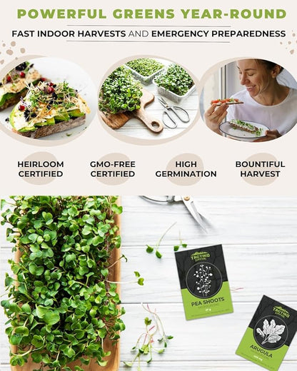 15 Tactiko Rapid Growth Microgreens & Vegetable Seed Kit – Heirloom Non-GMO Grown in USA – for Everyday or Survival Use – Sprout Indoors or Grow Full-Size Veggies in Soil, Containers, or Hydroponics