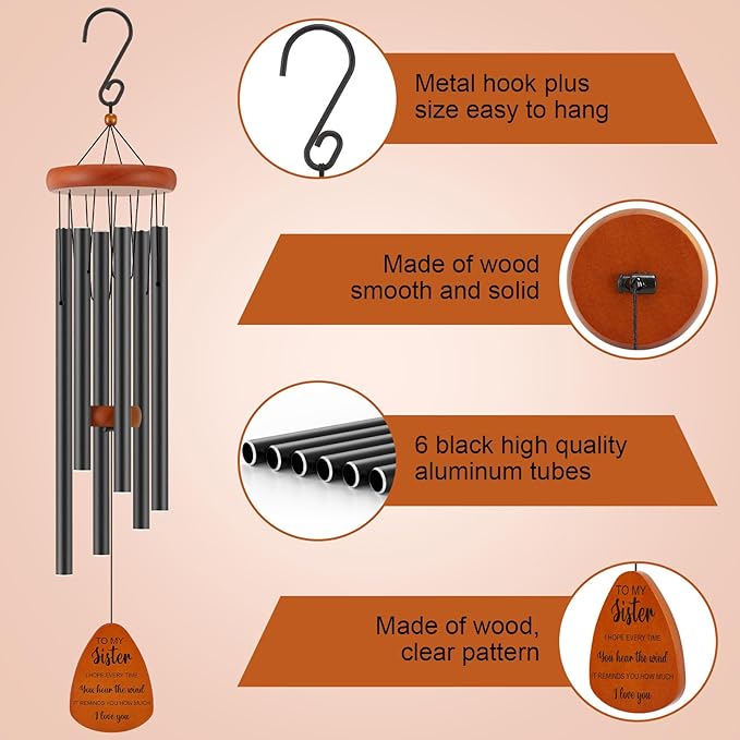 Sister Birthday Gifts, Sister Gifts for Birthday, Mothers Day, Thanksgiving, Christmas, 32 Inch Wind Chimes Gift for Home Decor