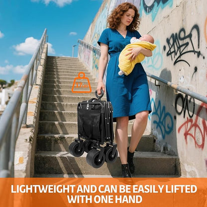 300L Large Collapsible Wagons Carts with Big All-Terrain Beach Wheels, Foldable Shopping Wagon Cart, Heavy Duty 480lbs Load, Folding Utility Cart for Groceries Garden Sport (Black)
