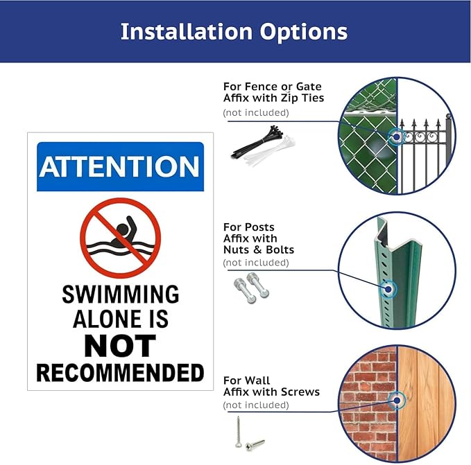 Swimming Alone is Not Recommended Metal Pool Signs Outdoor - Retro Tin Decor for Pool Owners & Safety-Conscious Swimmers