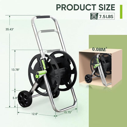 Garden Hose Reel Cart, Holds 75-150 Feet of 5/8-Inch Hose, Portable Hose Reel Cart With Wheels,Adjustable Handrail, Quick Hose Connector