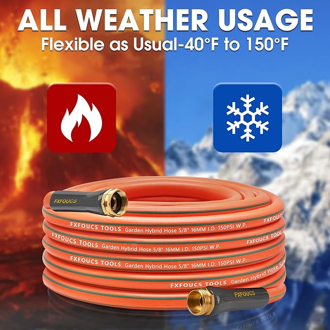 Heavy Duty Garden Hose – 5/8 Inch Flexible, Lightweight Hybrid Hose with 600 PSI Burst Pressure, Swivel Handle, and Durable Copper Male/Female Fittings (Orange with hose sprayer, 50FT)