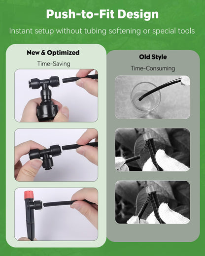 Pawfly 50ft Drip Irrigation System Kit - Quick-Connect Garden Watering System with 1/4" Tubing, Adjustable Emitters & Drip Irrigation Parts for Greenhouse, Lawn, Patio & Raised Beds