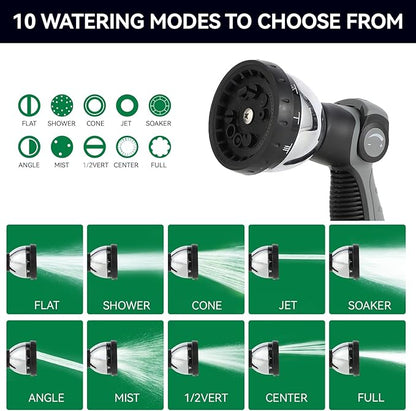 Garden Water Hose Nozzle Metal Heavy Duty Sprayer Thumb Control with 10 Spray Modes Suitable for Watering Plants, Iawn and Garden, Car Washing, Cleaning, Showering Pets and Outdoor Fun, Gray