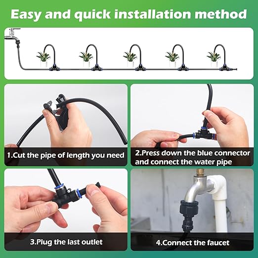 Drip Irrigation System 66 FT with 20 Nozzles, 360° Adjustable Bendable Garden Watering Misting System for Greenhouse, Yard, Lawn, Plant, Garden, 0.3 inch Hose