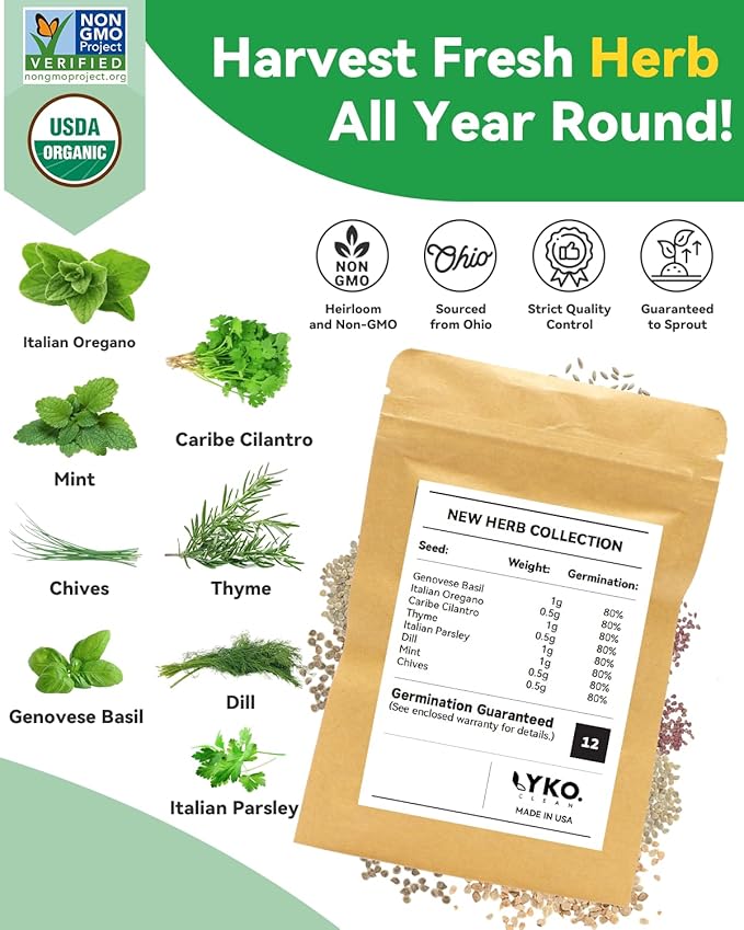 Gourmet Herb Seed Pod Kit Compatible with AeroGarden, idoo, Ahopegarden, Gardencube with Basil, Parsley, Thyme, Mint, Cilantro, Dill, Oregano, Chives - Compatible with All Hydroponics(16-Pod)