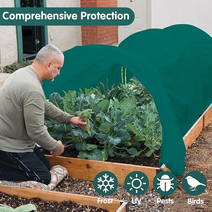 Plant Covers Freeze Protection, 10ft x 30ft 1.41 oz/yd² Frost Cloth Plant Blankets Floating Row Covers with 20 Stainless Steel Clips for Winter Plants Gardens Frost/Sun Pests Protection, Dark Green