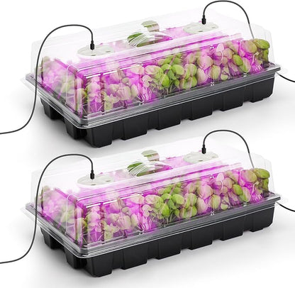 MIXC Seed Starter Tray with Lights, 2 Packs Mini Propagator Plant Grow Kit Greenhouse with Humidity Vented Domes and Base for Seeds Starting, Black