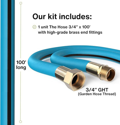 Aeromixer THE HOSE - 3/4 Inch Garden Hose 100 Ft, Kinkless Commercial Garden Hoses, Heavy Duty Industrial Water Hoses for Outdoors, 650 PSI High-Pressure Watering Tool for Farming and Gardening