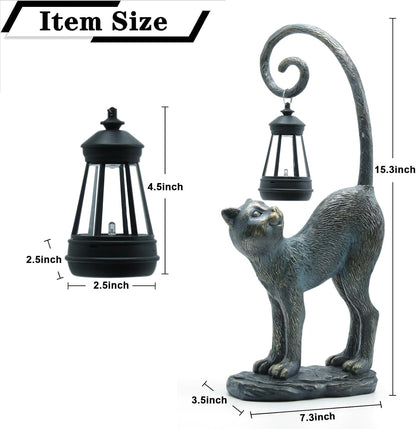 Solar Cat Outdoor Statues Halloween for Garden: Outdoor Decor Cat Figurine for Yard, Lawn, Patio, Porch, Balcony - Animal Art for Home Backyard - Birthday Gifts for Women Grandma Mom Sister