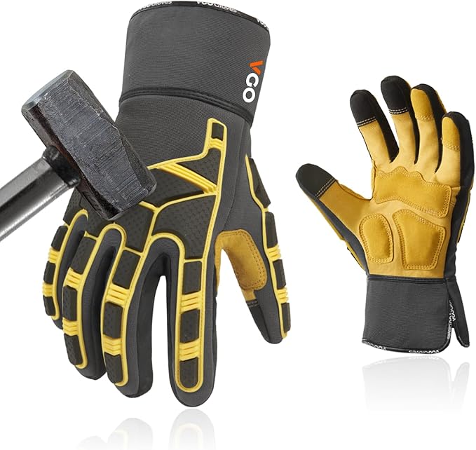 Vgo... Work Gloves for Men,Leather Safety Work Gloves,Scratch protection,Thornproof,Touchscreen(CA7777/CA7780/GA7776/PA7775)