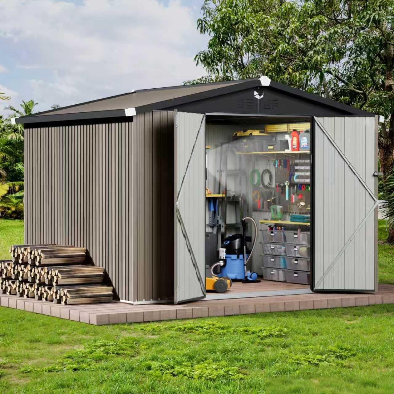 10x8 FT Outdoor Storage Shed,Metal Tool Sheds,Waterproof Outside Storage Shed,Large Storage Building with Lockable Door